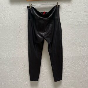 Spanx Women’s Black Shimmer Metallic Faux Leather Leggings L